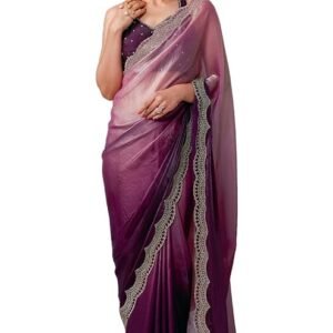 Soch Womens Fendy Satin Ombre Saree With Stone Work