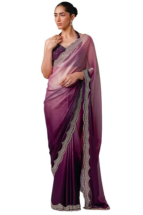 Soch Womens Fendy Satin Ombre Saree With Stone Work
